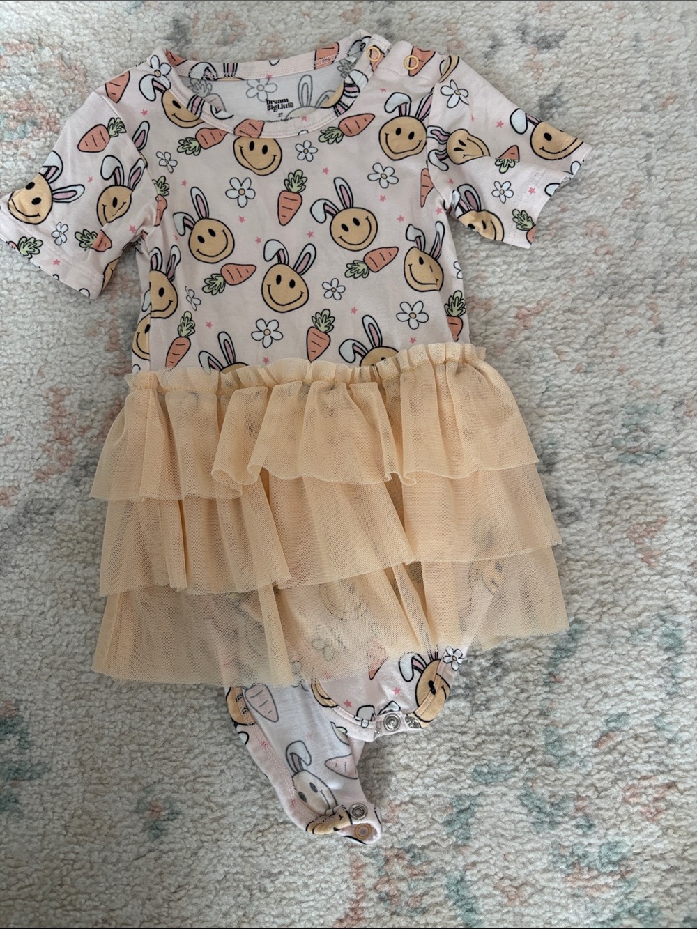 Peach Bunny Tulle Ruffle One-Piece Romper